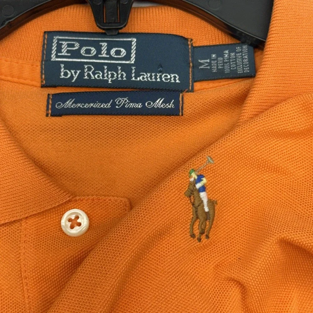 Polo Ralph Lauren Mens M Orange Mercerized Pima Mesh Big Pony Polo Shirt